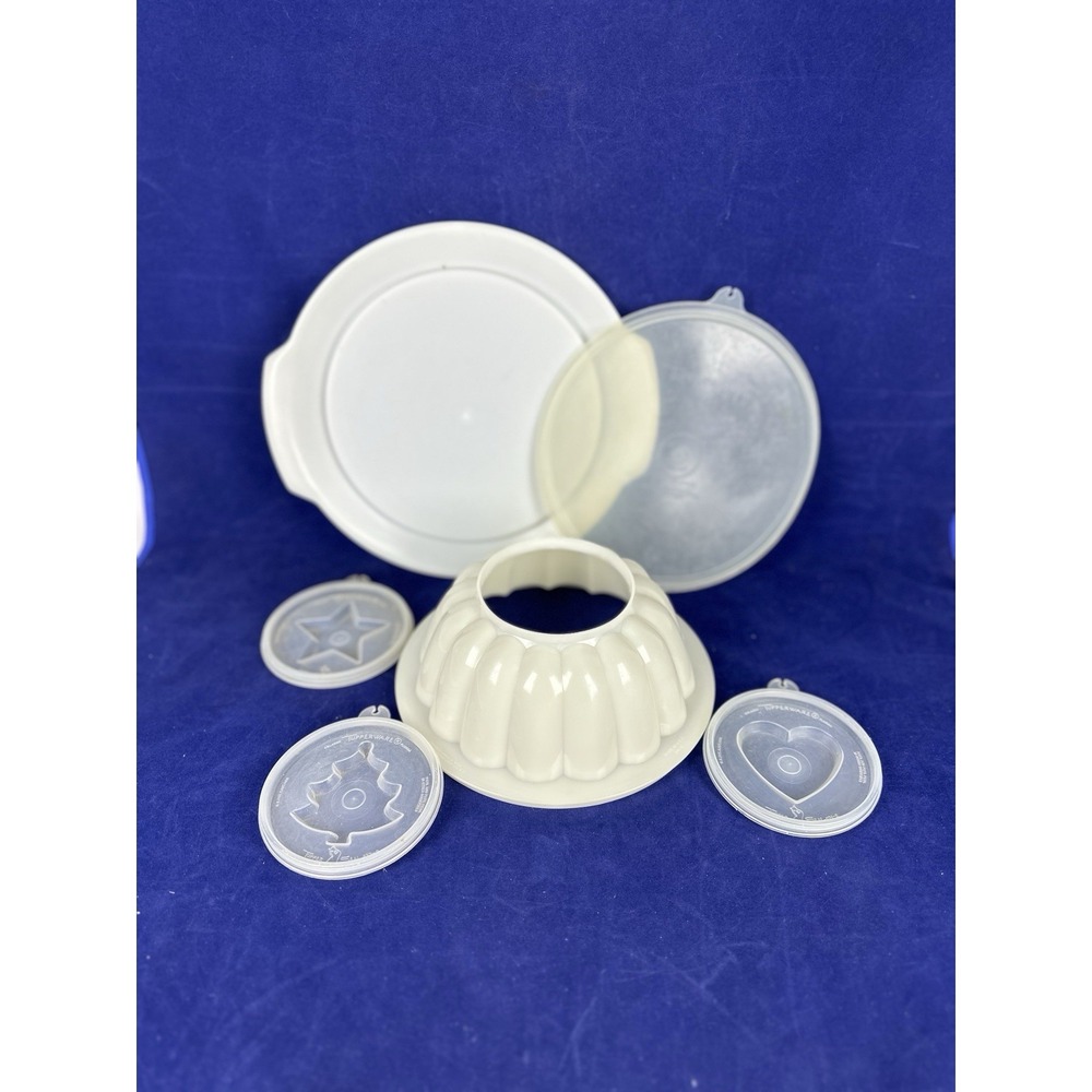 Vintage Tupperware Sheer 1960's Jel-N-Serve Jell-o Mold Set 3 Designs Base Lids
